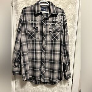 Vintage Wrangler Monochrome Plaid Shirt with Embroidery and Embellished Snaps